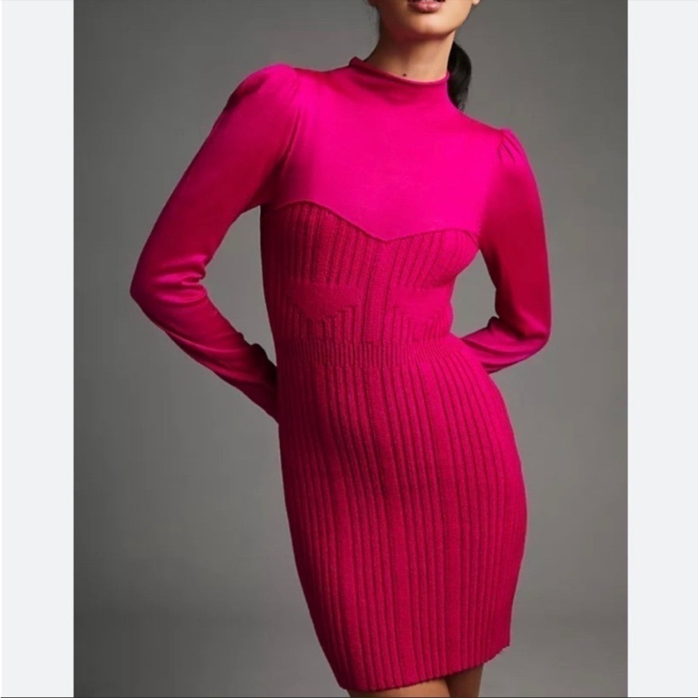 Anthropologie Turtleneck Sweater Dress Pink Pullover Long Sleeve Sz S NEW